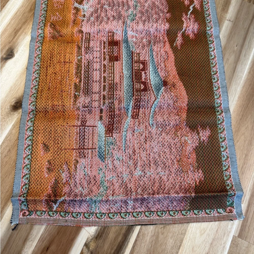 Vintage Japanese Gobelin Woven Tapestry Fabric Kyoto Kinkakuji Temple 16x12”